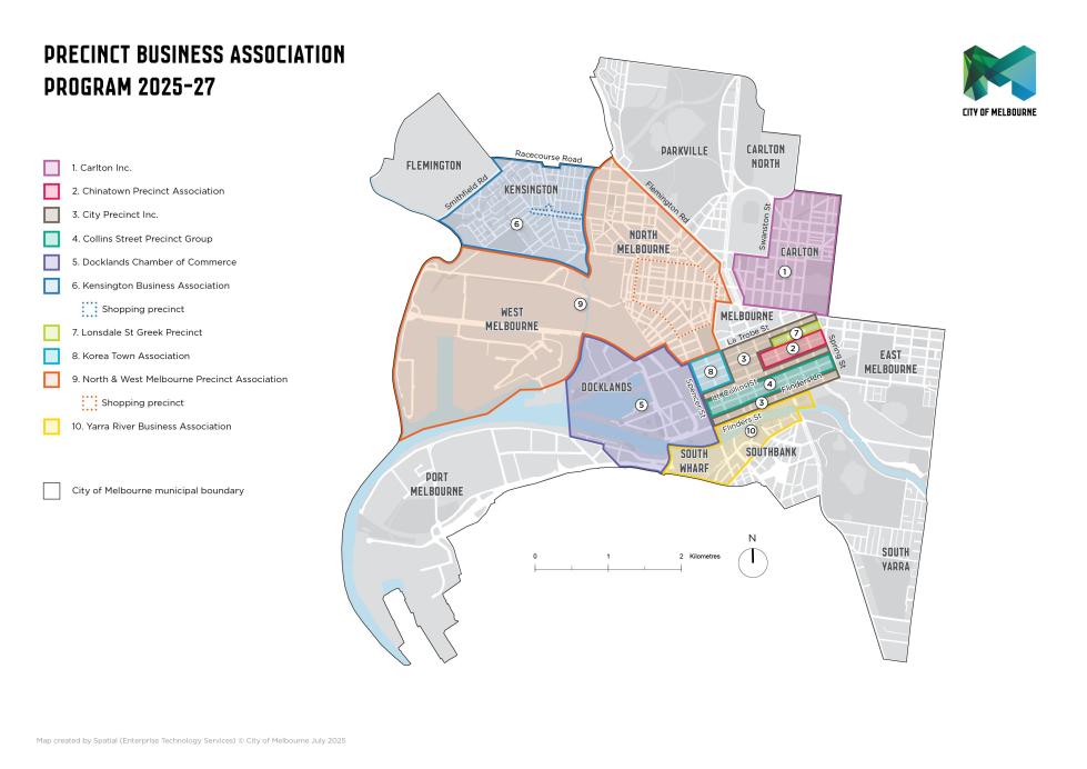 Map indicating recognised representative precinct associations in 2025