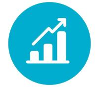 Light blue circle icon of block and an arrow pointing up